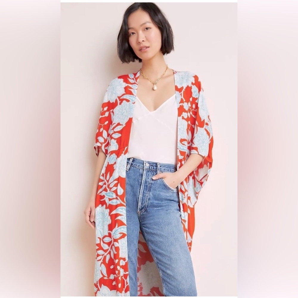 Bel Kazan gorgeous kimono, one size, vibrant red & light blue,perfect for cruise